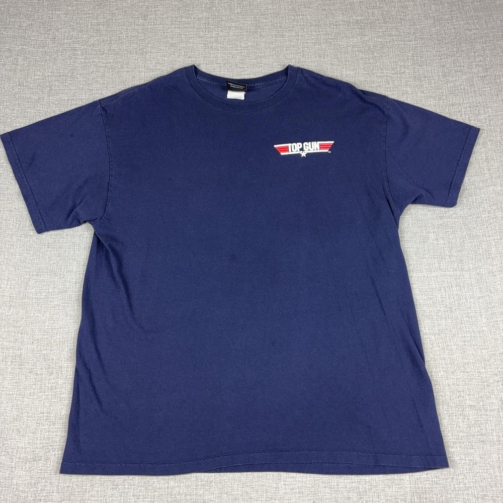 Top Gun Shirt Mens XL Blue Maverick Graphic Logo Tee Made In USA 80s Movie Y2K